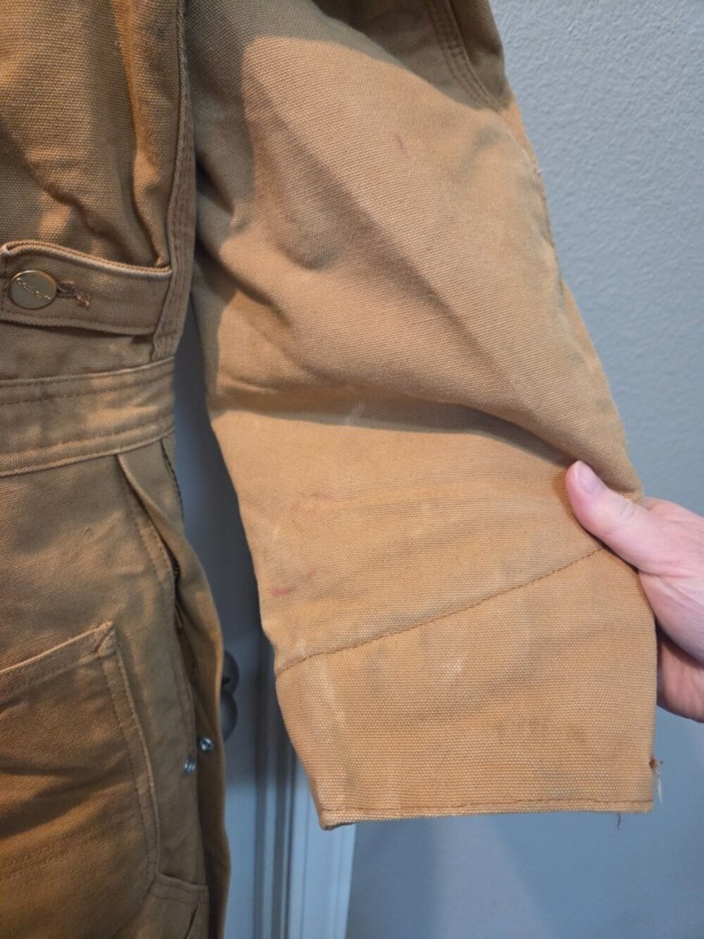 Vintage Carhartt Duck Canvas Quilt-Lined Insulated Coveralls Jumpsuit Brown XL - Picture 12 of 14